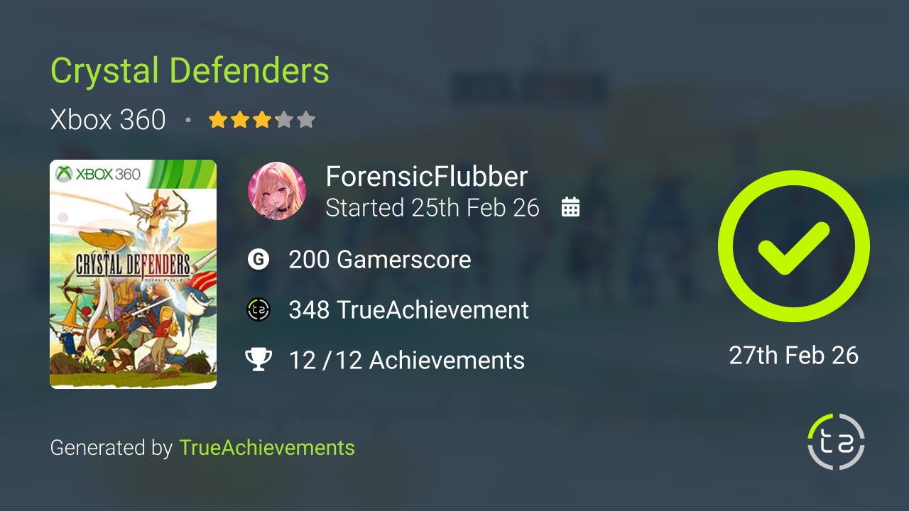 Crystal Defenders achievement summary
